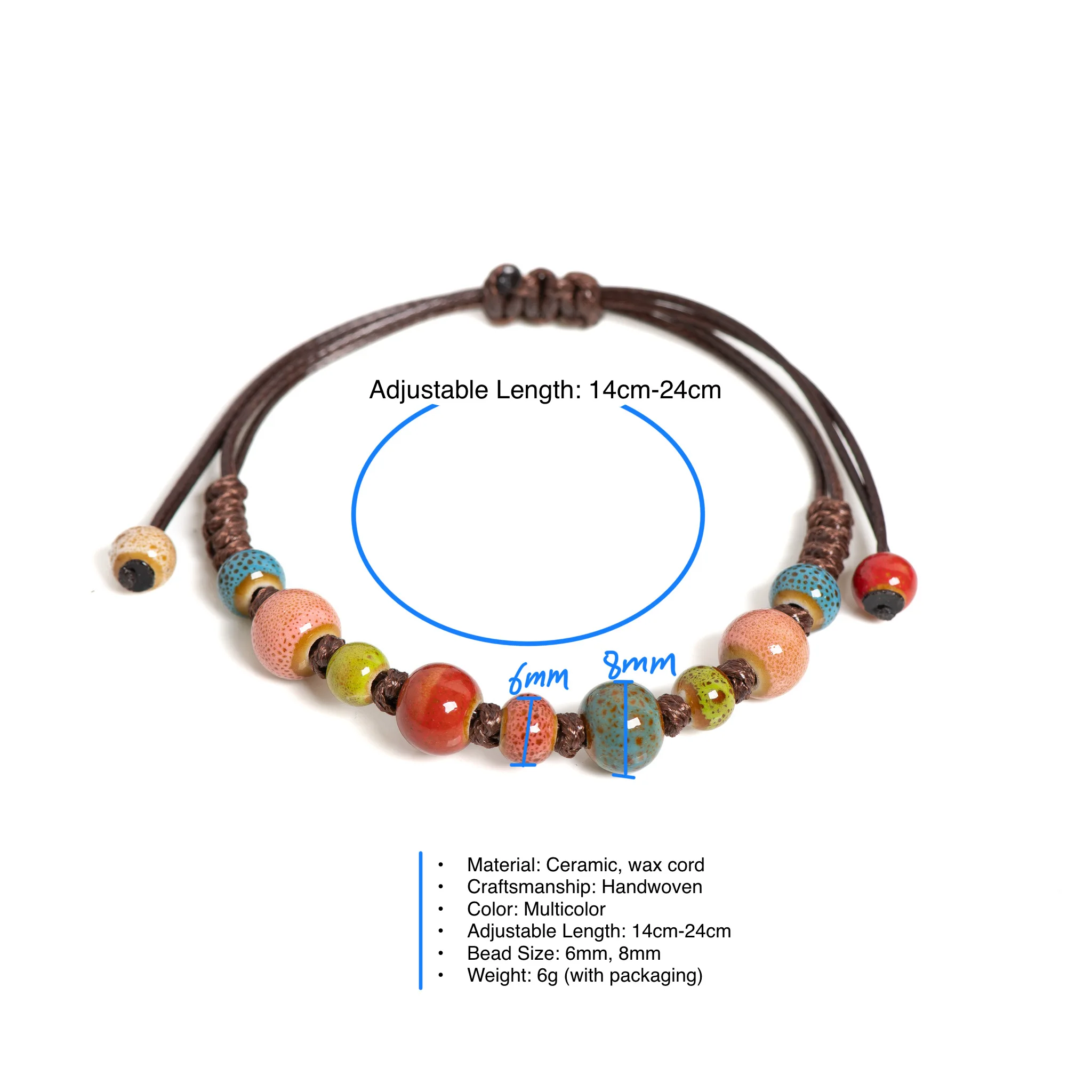 Colorful Handmade Ceramic Bracelet Adjustable Vintage Style Jewelry for Women and Men 1156 image 3