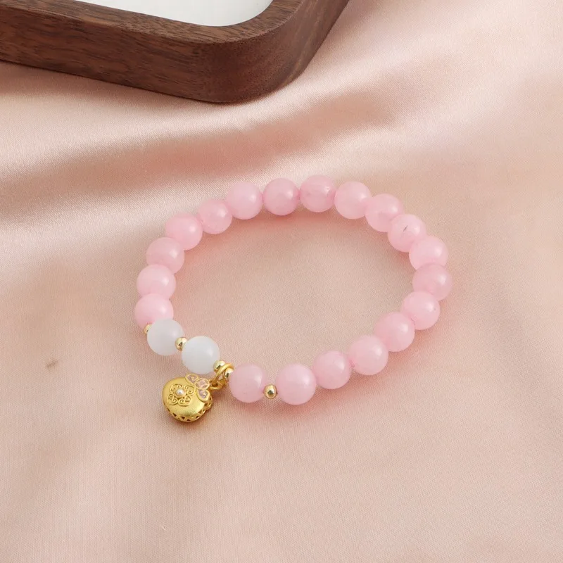 Minar Stylish Pink Color Natural Stone Crystal Opal Enamel Flower CZ Zircon Bee Lucky Bag Letter Coin Strand Bracelets for Women