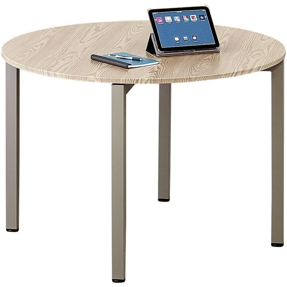 

Conference Table, signature series at Work 42" Round Conference Table Warm Ash Laminate/Brushed Nickel Painted Steel Frame