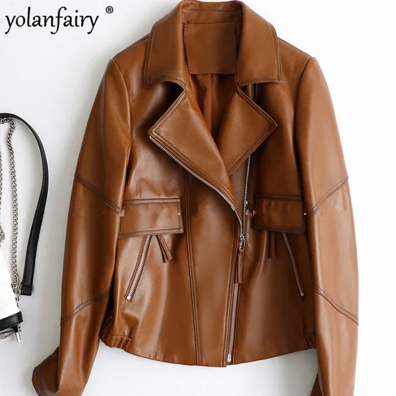 New Autumn Jacket Women Motorcycle Leather Clothing Female Natural Sheepskin Coat Women's Short Suit Collar Slim Leather Jackets