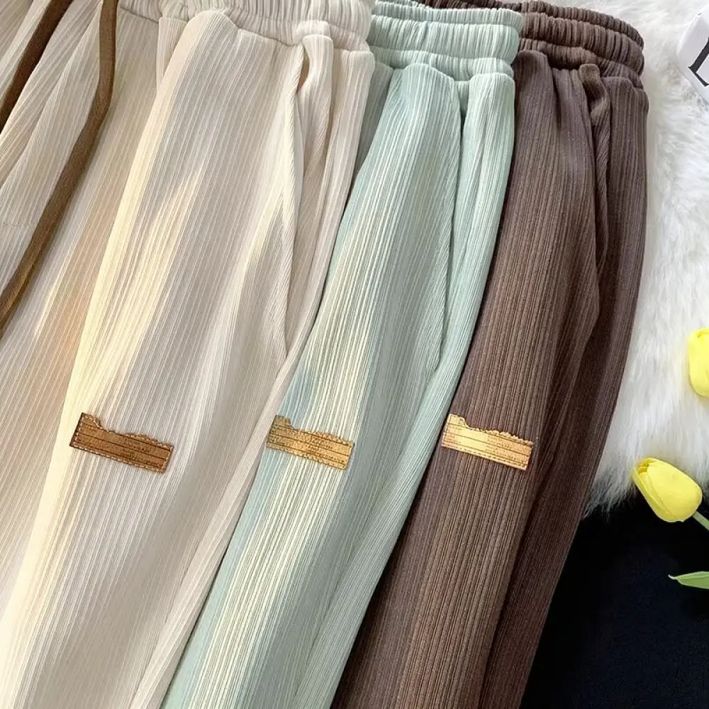 Loose Wide Leg Pants Ice Silk Summer Casual Straight Trousers Breathable Unisex Lightweight Trendy Daily Wear