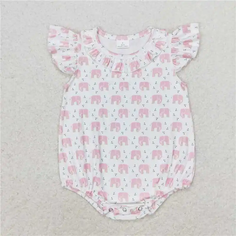 Wholesale hot sale summer western boutique newborn toddler Baby Infant Girls Boys Sibling Elephant Flutter Sleeve Rompers