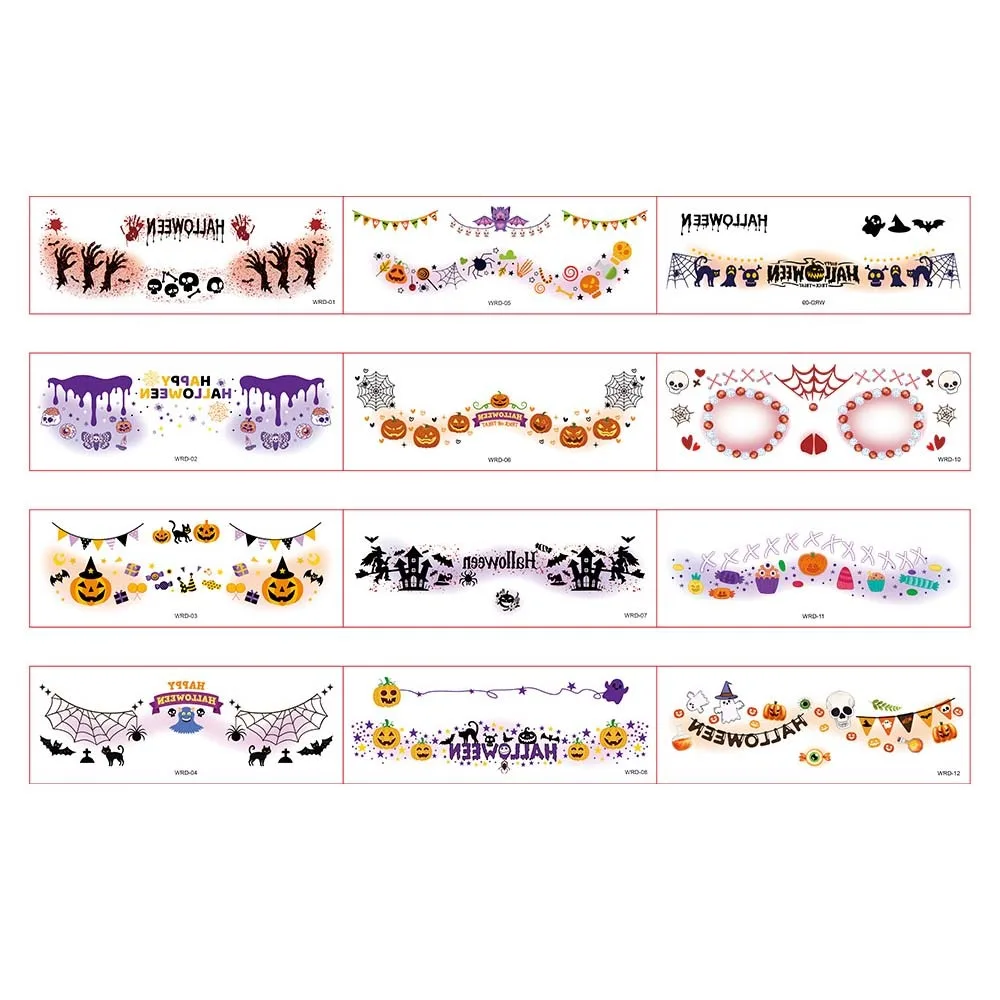12Pcs Spider Web Halloween Face Tattoo Sticker Pumpkin Realistic Bloodstain Blush Temporary Tattoo DIY Waterproof