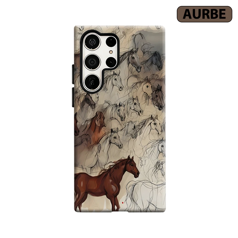 Horse Sketch Compilation Phone Case for Samsung Galaxy S26 S25 Ultra S24 S23 Ultra Plus Shockproof Double Layer Tough Back Cover
