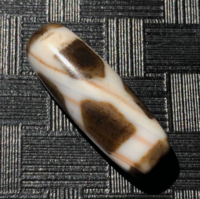 Energy Tibetan Old Agate longevity Cinnabar Totem dZi Bead 11*30mmA2389