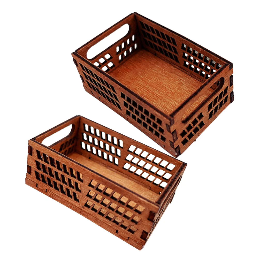 

2 Pcs House Storage Box Mini Accessories Miniature Pretend Play Things Wood Baskets Micro-scene Miniatures Tiny Stuff