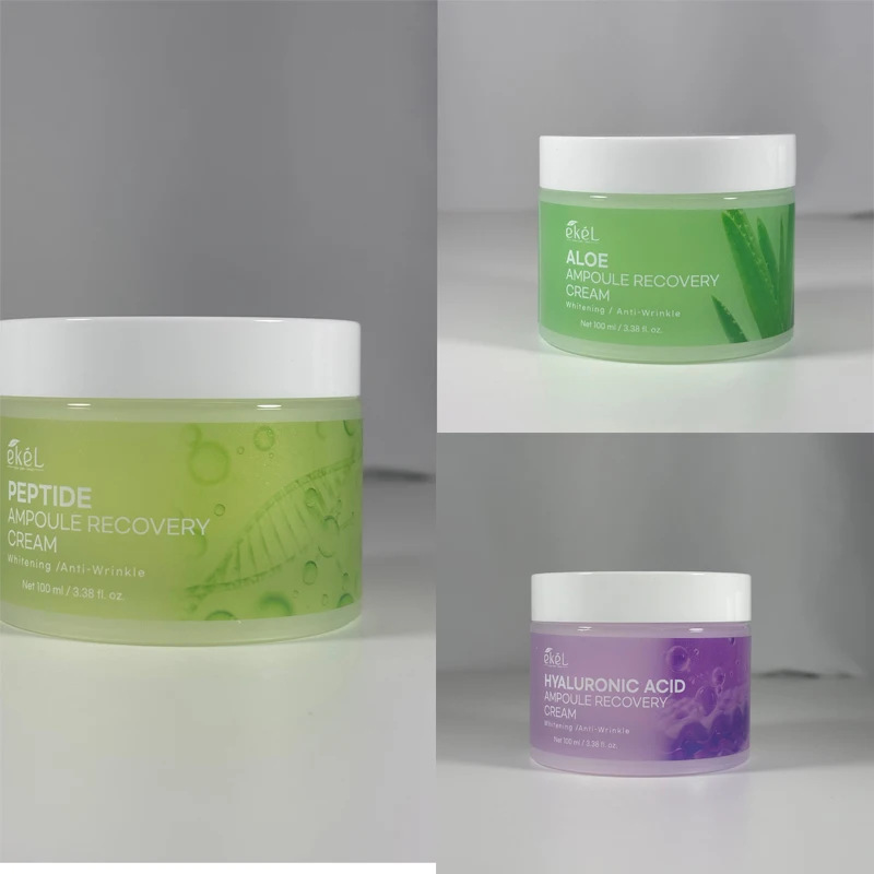 

Korea Skin Care EKEL 3 Types Ampoule Recovery Cream Aloe Hyaluronic Acid Peptide Moisturizing Facial Skin Care Cream