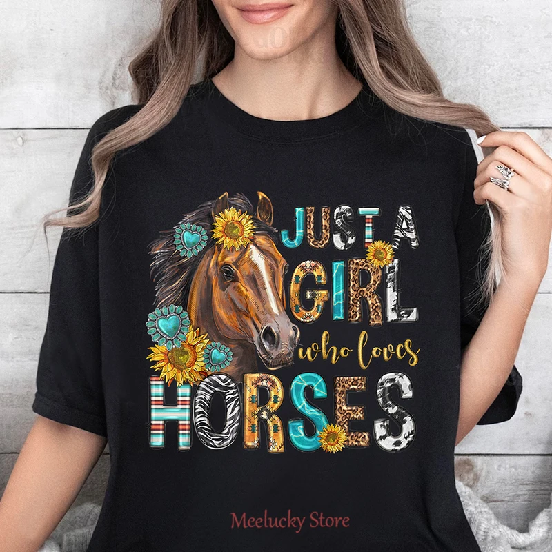 Just a girl who loves horses letter print pattern Women's Korean version age reducing versatile loose top