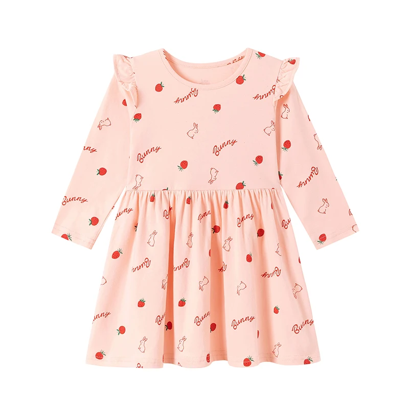 Little maven Kinderkleidung Frühling Herbst Kinderkleidung Baby Mädchen Langarm Cartoon Erdbeerhasen Prinzessinnenkleid