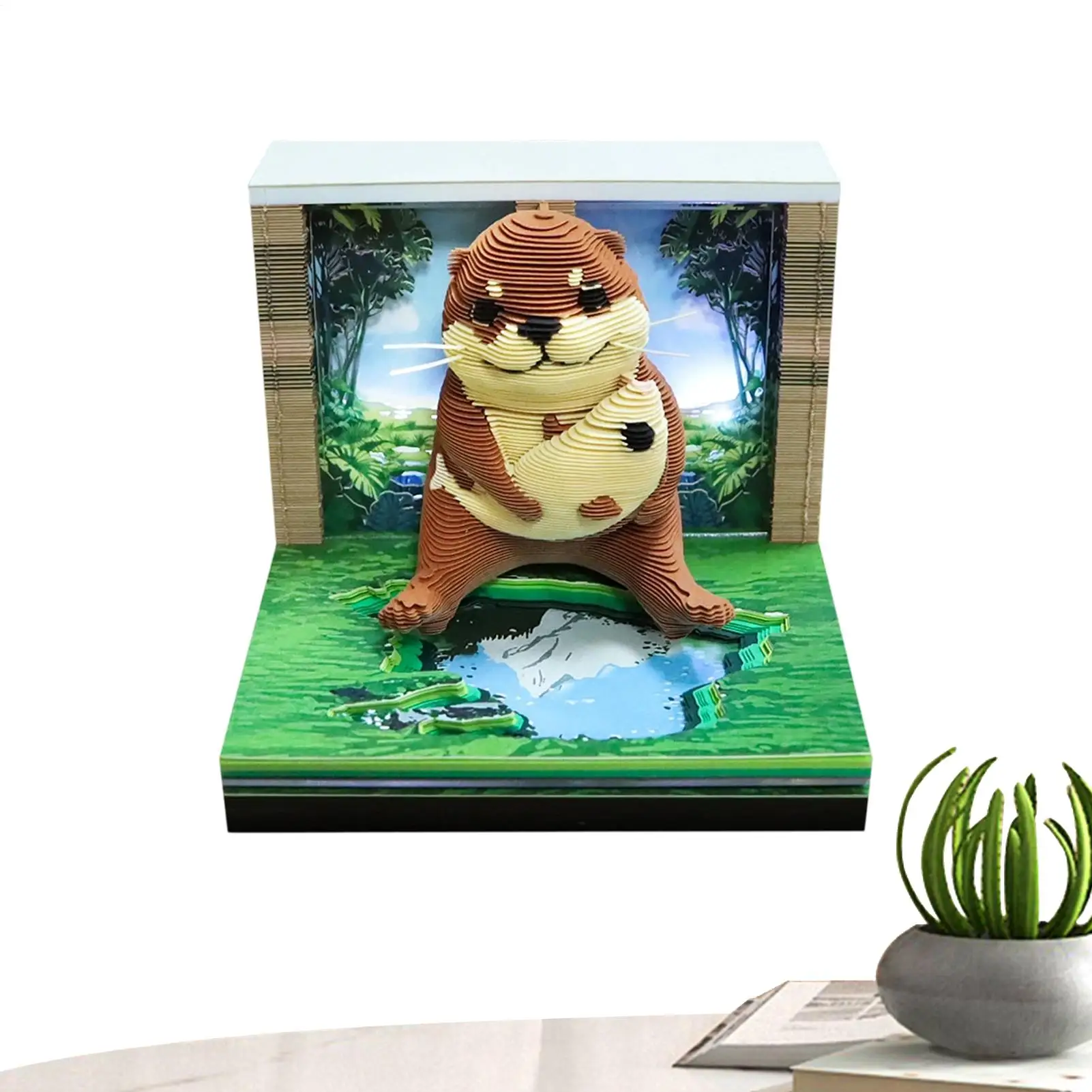 3D Otters Calendar 2027 Creative Tear-off Art Memo Pad Animal Shape Memo Pad With LED Light Carving Art Notebook Desk Calendar
