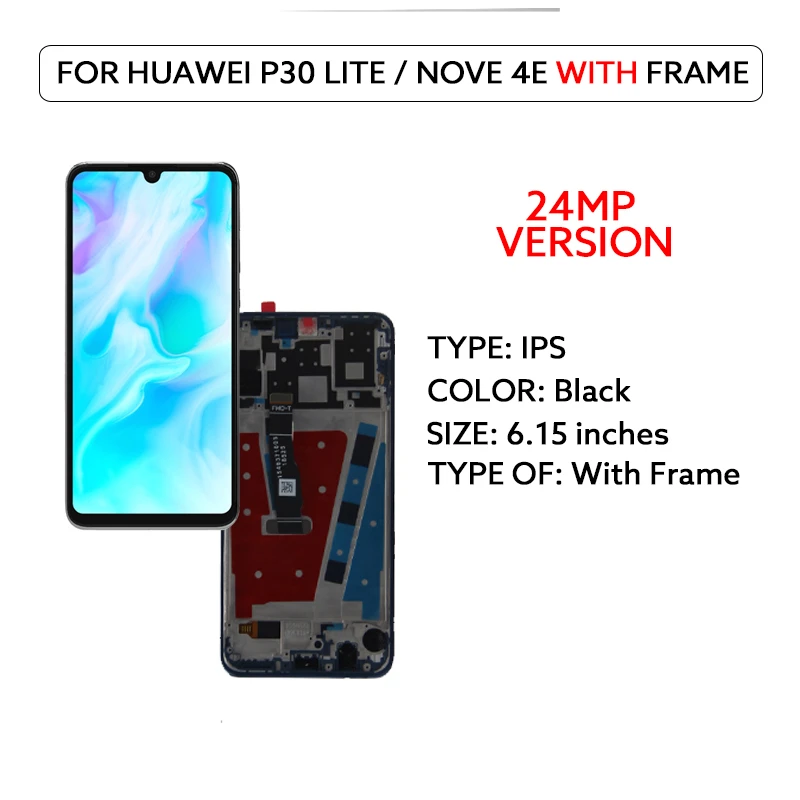 LCD Display Voor Huawei P30 Lite Nova 4e Touch Screen Digitizer 6.15 "MAR-AL00 MAR-TL00 MAR-LX2 Getest Vervangende Onderdelen Hot Koop
