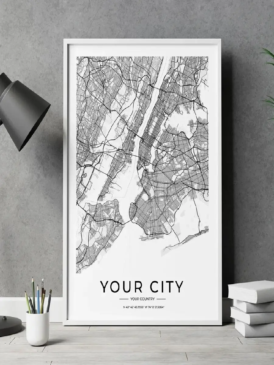 Personalized Modern City Map Wall Art  HD Canvas Poster Prints for Living Room  Bedroom  Trendy Home Decor Gift