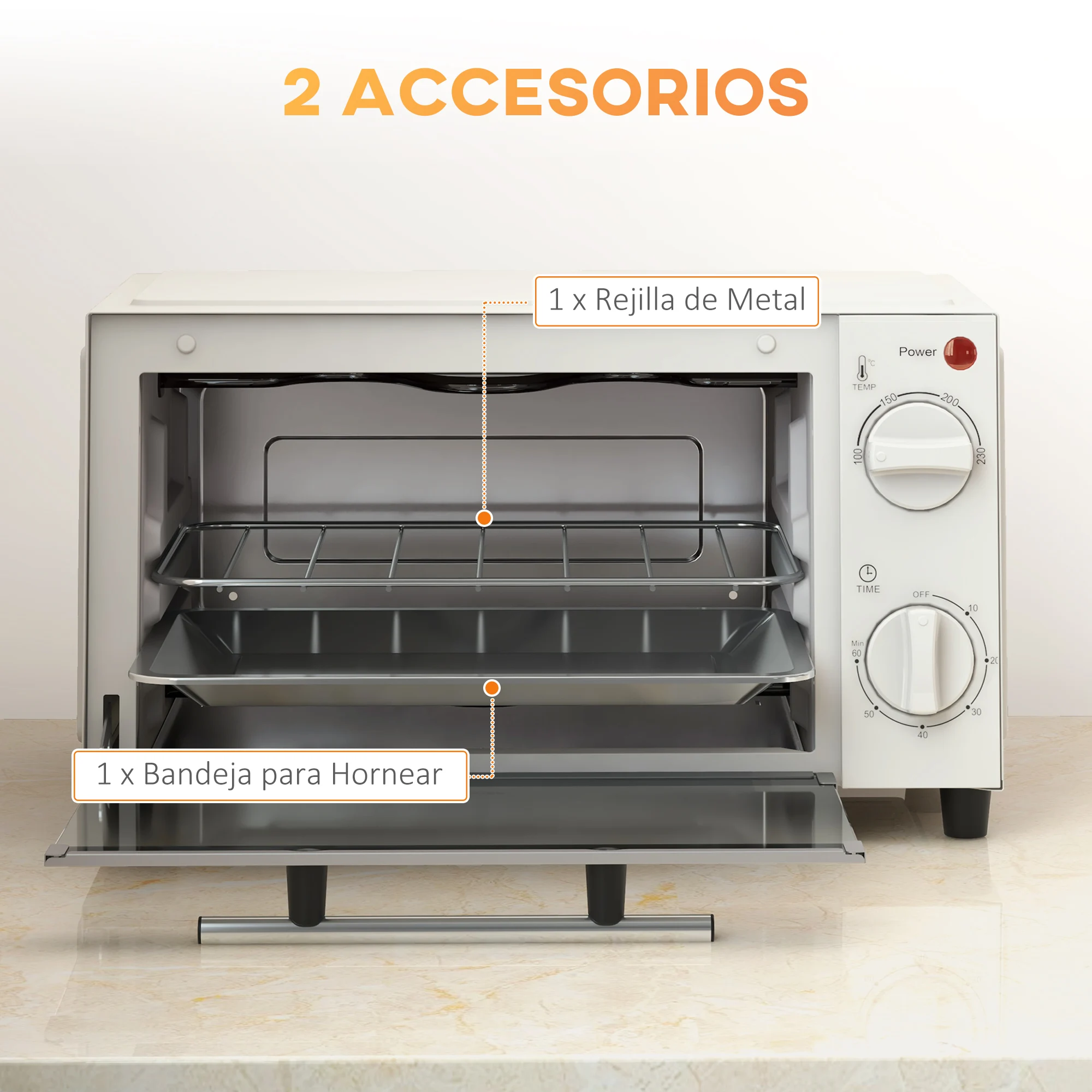 Image 7: Homcom Mini Four 9L Mini Four avec plateau de cuisson, Grille Grill, 100 °   C-230 °   C Acier inoxydable
