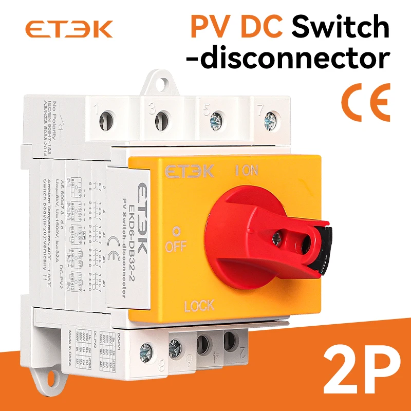 Etek dc isolator schalter 2p/4p 32a 1000v rotierender griff trenn schalter für solar zertifizierte solar pv schalter EKD6-DB32