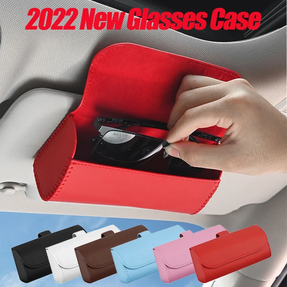 Car Sun Visor Sunglasses Case Clip Hanger Magnetic Fastener Sunglasses Holder PU Leather Flannel Storage Box Eyeglasses Holder