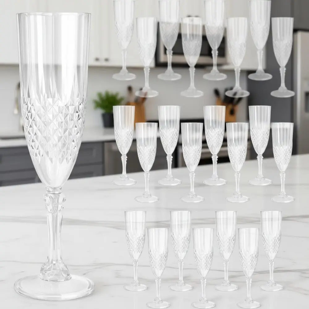 

24 Pcs Plastic Champagne Flutes, White Glasses Bulk, Durable Material for Weddings, Parties