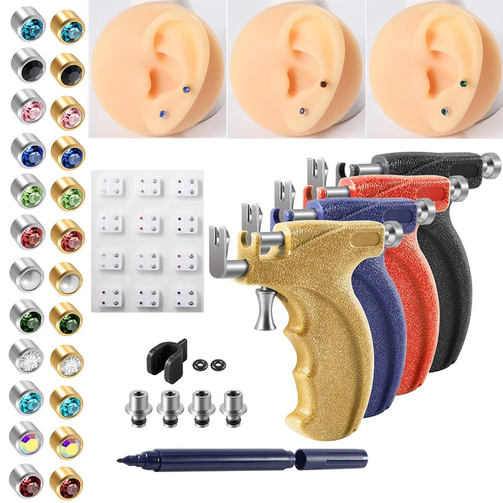Professional Ear Piercing Gun Tools Steel Stud Earring Safe Sterile Nose Navel Helix Piercing Tool Set Body Jewelry Machine