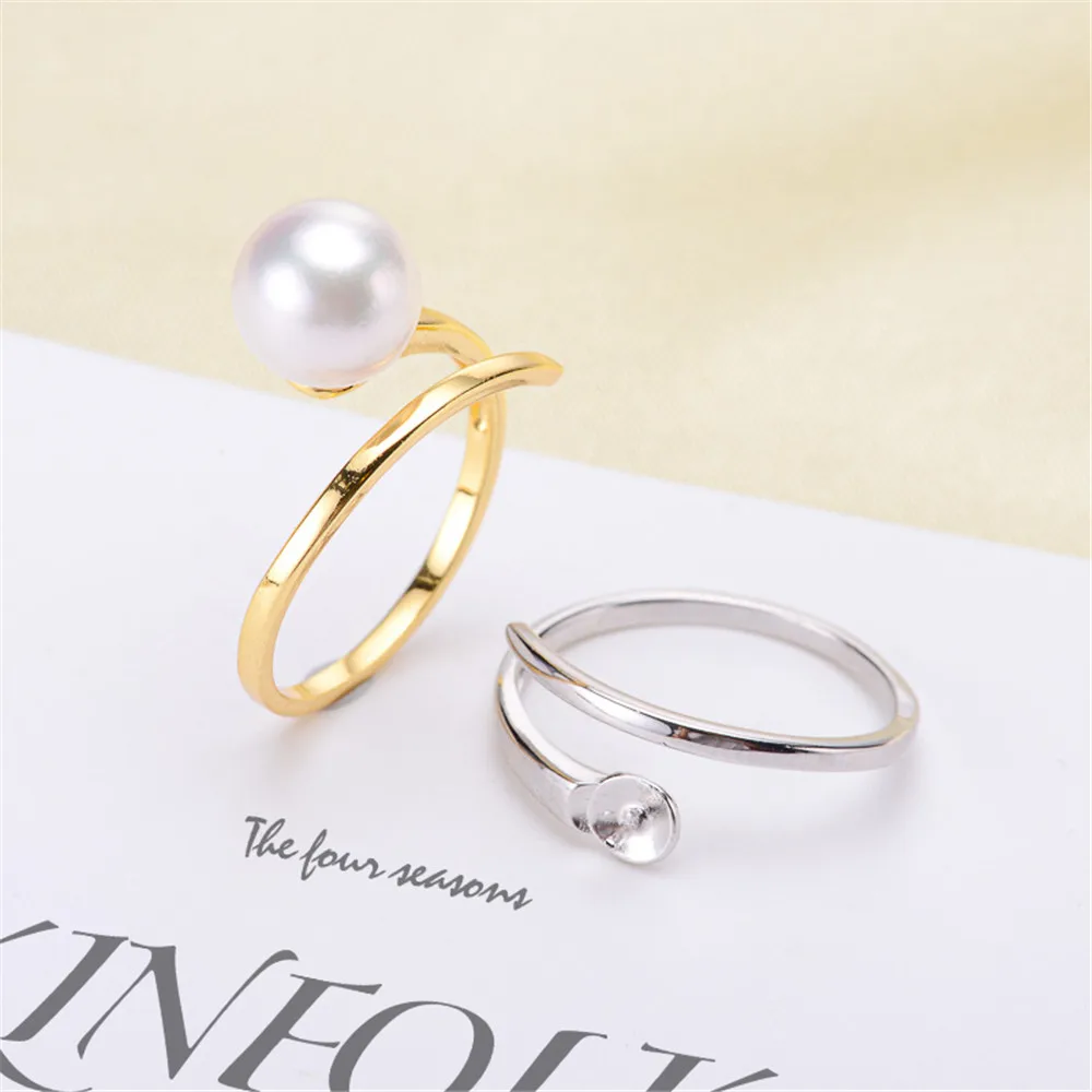 

Solid S925 Sterling Silver Pearl Ring Setting For Women DIY Handmade Adjustable Ring Material Fine Jewelry Accessories SJ001