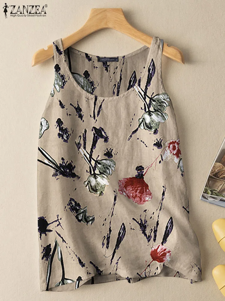 ZANZEA Summer Floral Printed camicetta donna Bohemian Tanks top Vintage Beach Shirt 2023 Casual Loose Holiday Blusas Chemise Camis