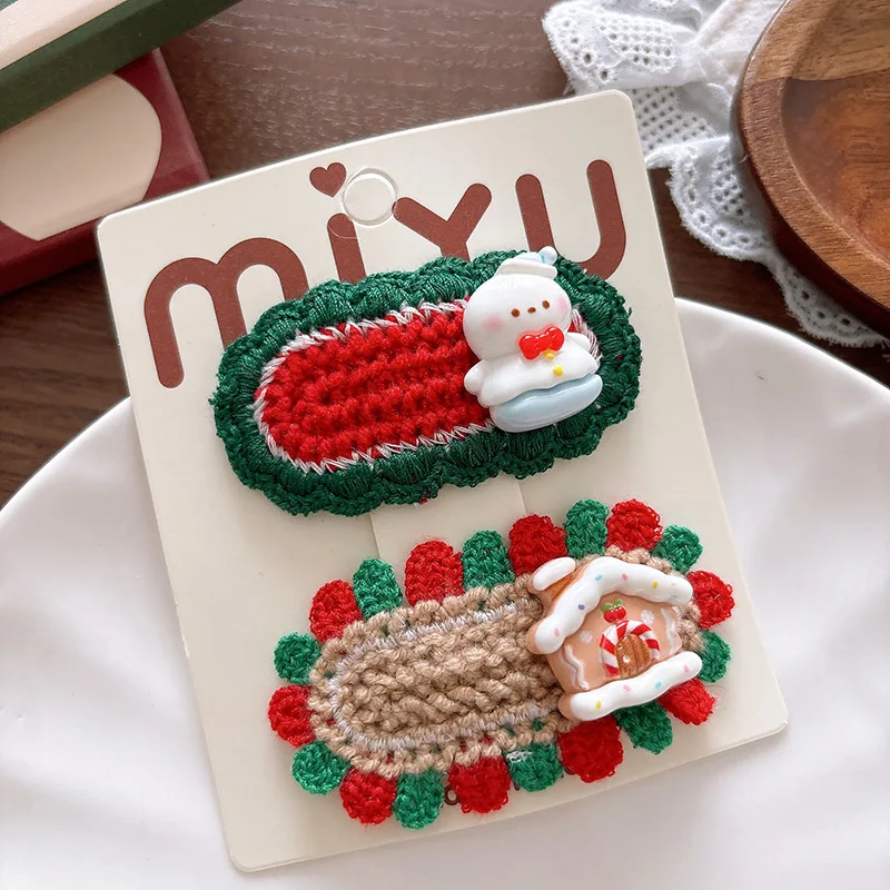 2/8 قطعة جديد محبوك عيد الميلاد الأطفال مشبك شعر لطيف الكرتون فتاة عطلة الجانب BB كليب فتاة القلب مشبك شعر #5