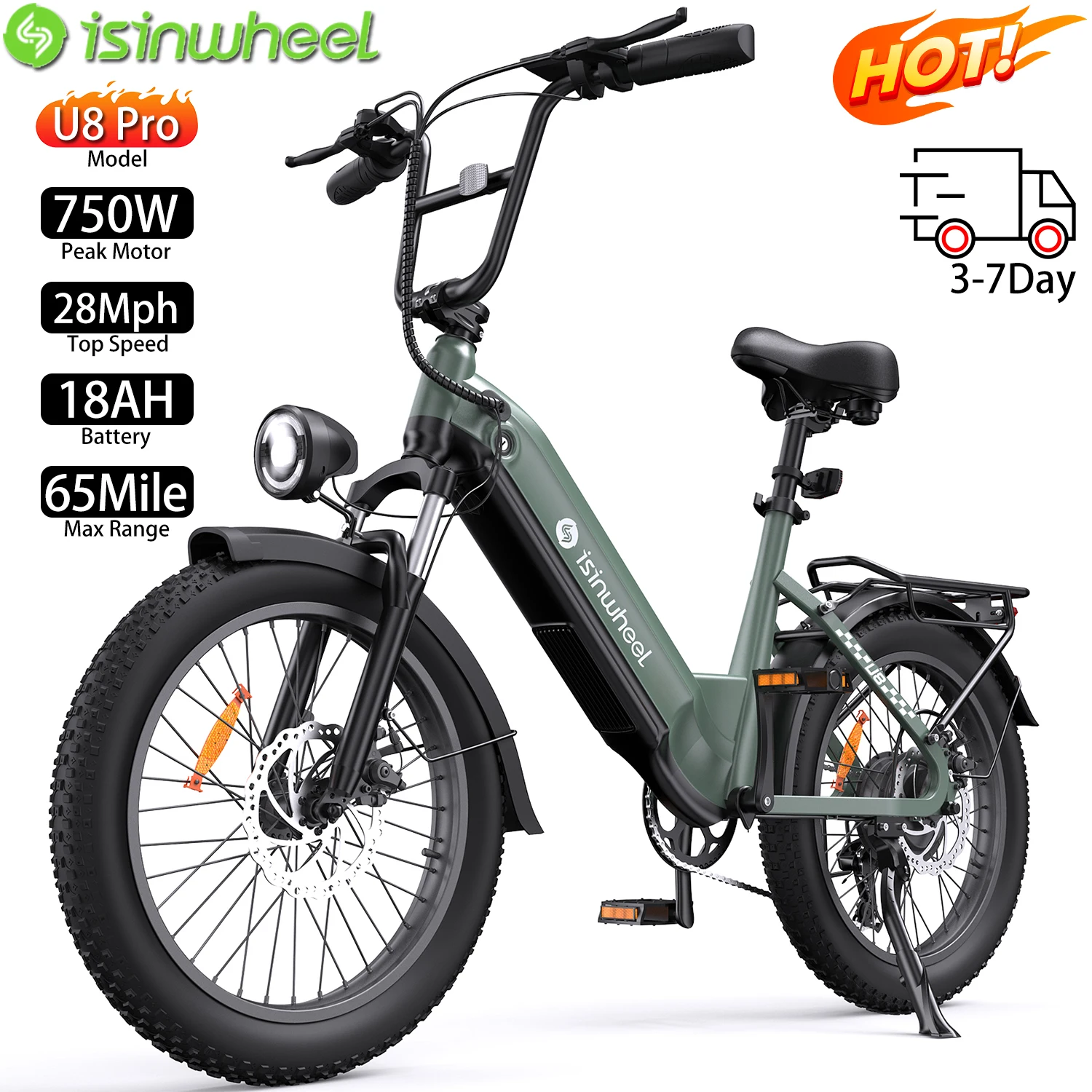 

Электрический велосипед для Adulte lsinwheel U8 Pro, 20 дюймов, 750 Вт, верхняя скорость, 28 миль, 48 В, 18 Ач, максимальный диапазон, 65 миль, нагрузка 330 фунтов, городской электронный велосипед