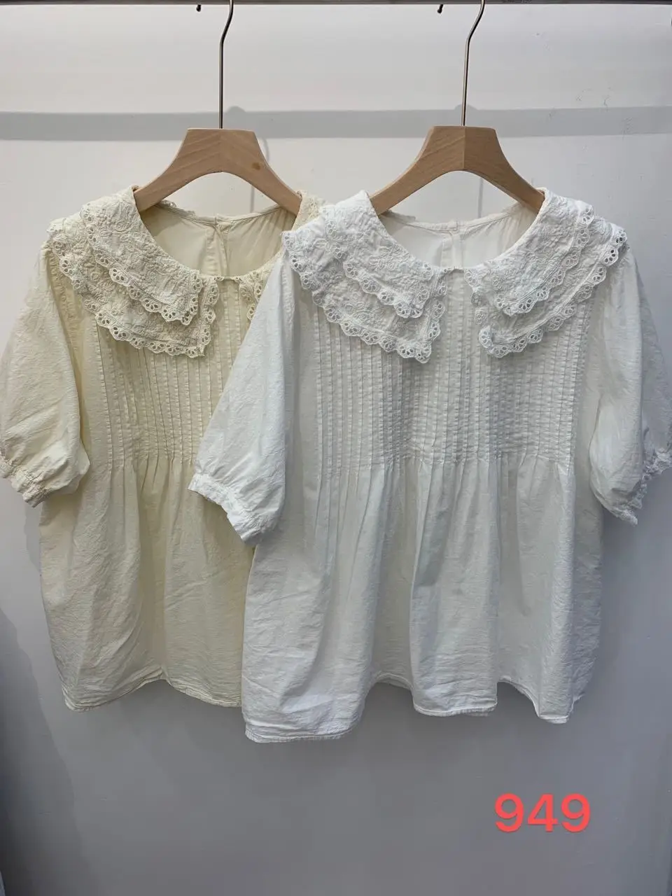 New Summer Cotton Short Sleeve Shirt Lapel Organ Pleats Tops Girl Loose French Sweet Commute Doll Blouse 2024 Autumn T46351QC