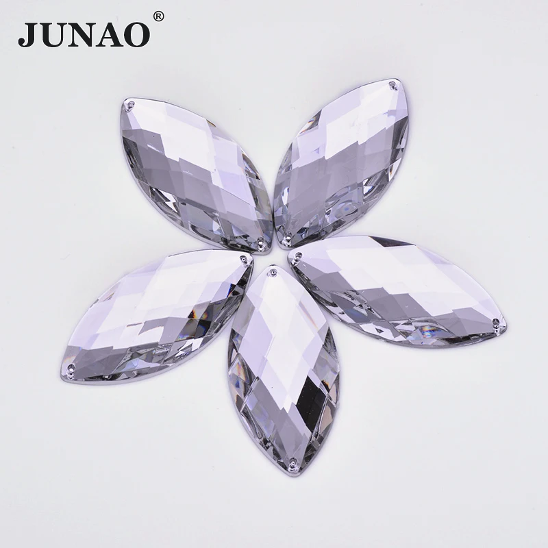 JUNAO Big Size 20Pcs 30*62mm Crystal AB Sew On Acrylic Stones Horse Eye Rhinestones Flat Back Stones For Clothes Decoration