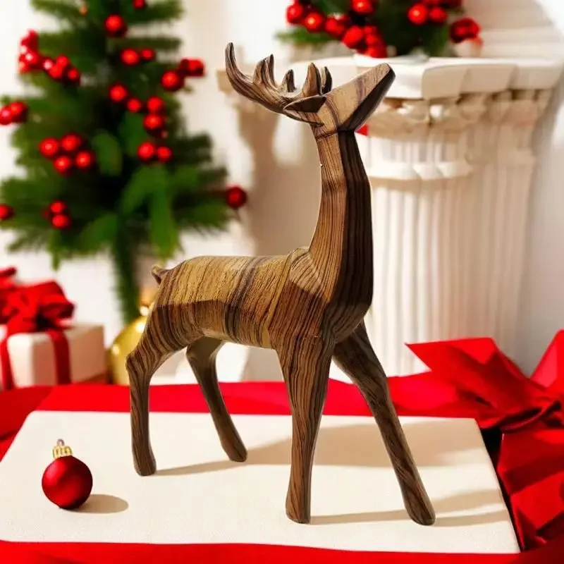 

Hand Simulation Reindeer Tabletop Statue Resin Standing Geometric Reindeer Statue Wood Grain Geometric Reindeer Decoration