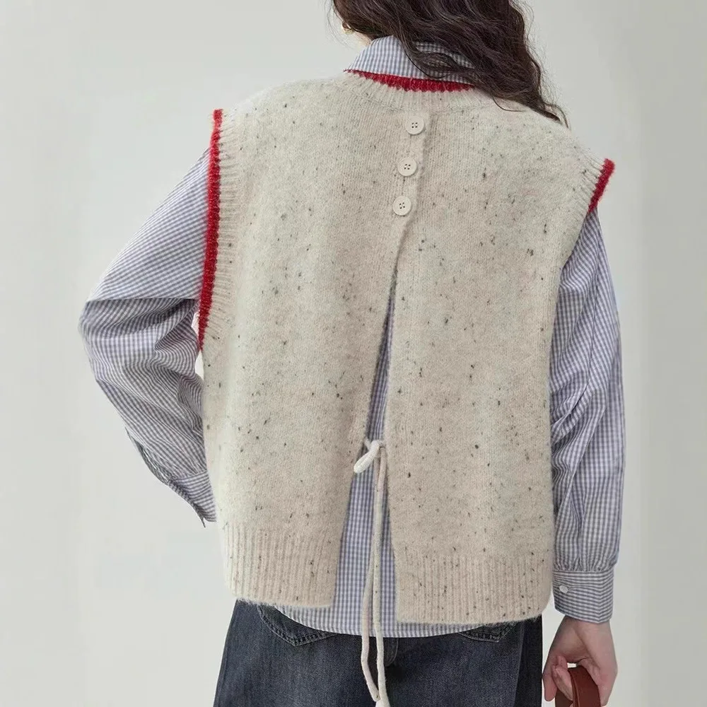 

Женский свитер-жилет в корейском стиле, модные свободные вязаные топы без рукавов с разрезом сзади, женские универсальные пуловеры