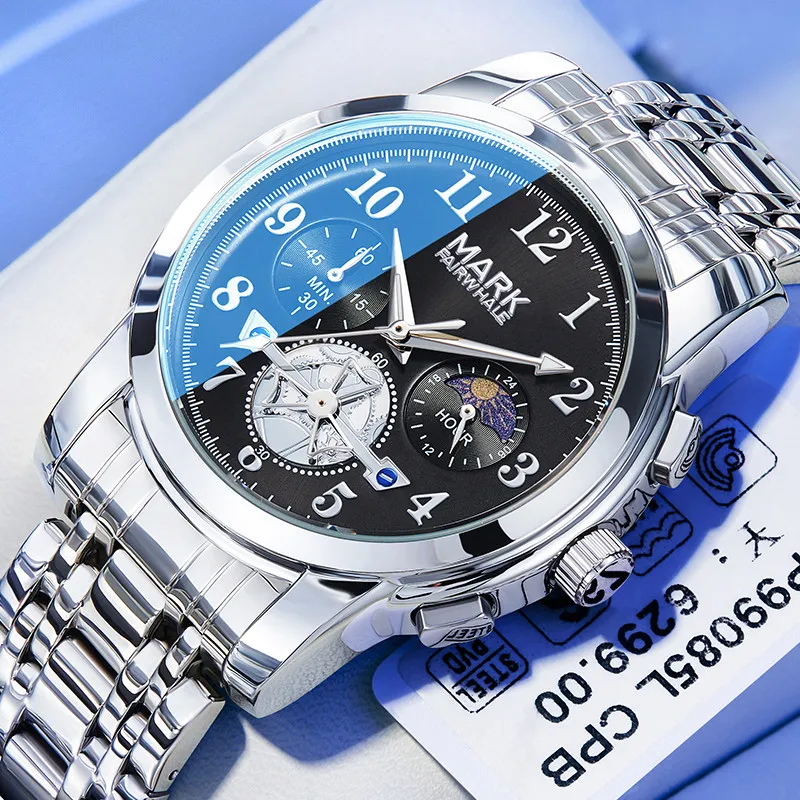 

MARK FAIRWHALE Business Quartz Wristwatch Waterproof Chronograph Lunminous Waterproof Watch for Man