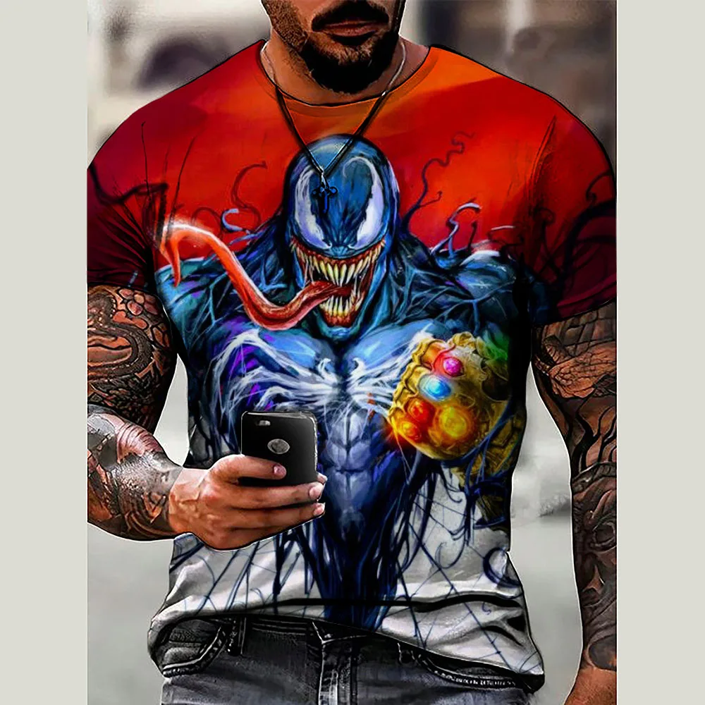 Men\'s Summer Short sleeved T-shirt 3D Marvel Superhero Venom Tom Hardy Printed Dazzling Boys\' T-shirt Party T-shirt Top