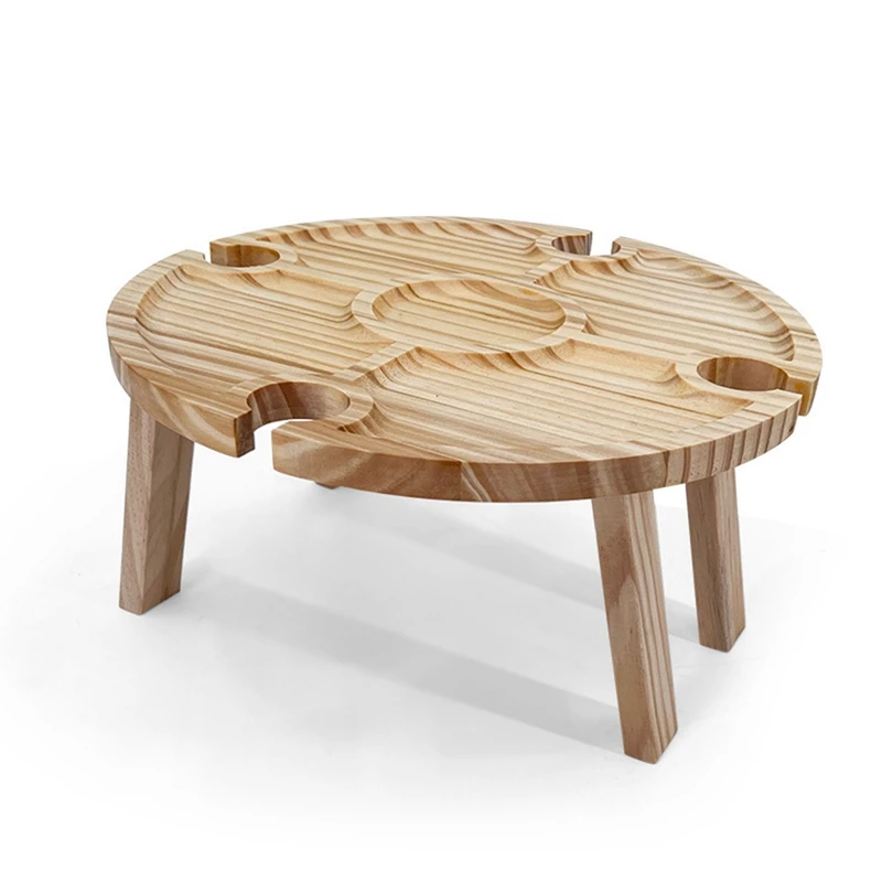 LJL-Table de pique-nique pliante en bois, 2 en 1, pour l'extérieur, avec verres à vin T1