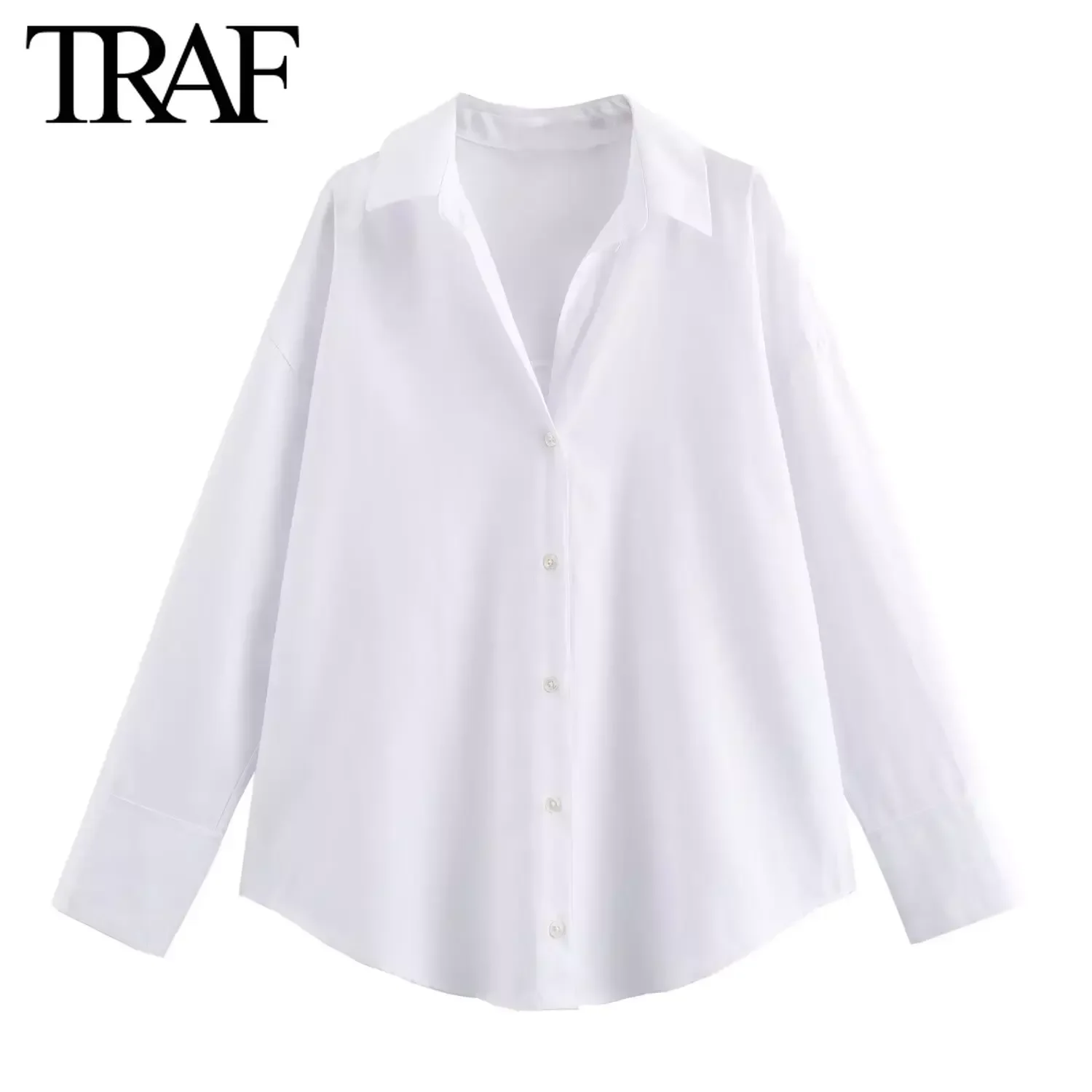 TRAF Women Fashion Spring Cotton Oxford Long Sleeve Single-breasted Lapel Blouse Street Clothing Shirt Chic Ladies Tops Mujer