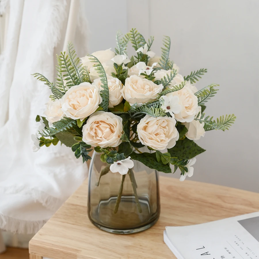 Künstliche Blumen Vase Heim Zimmer Tisch Dekoration Valentinstag Girlande Fake Hochzeitskranz Brautstrauß Outdoor Garten DIY Geschenk Requisite – Detail 1