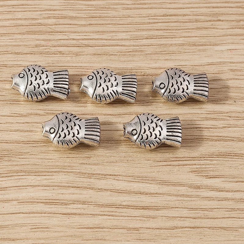 20pcs 14x9mm Cute Metal Fish Spacer Loose Charms Beads for Jewelry Making DIY Handmade Bracelets Necklaces Accessories