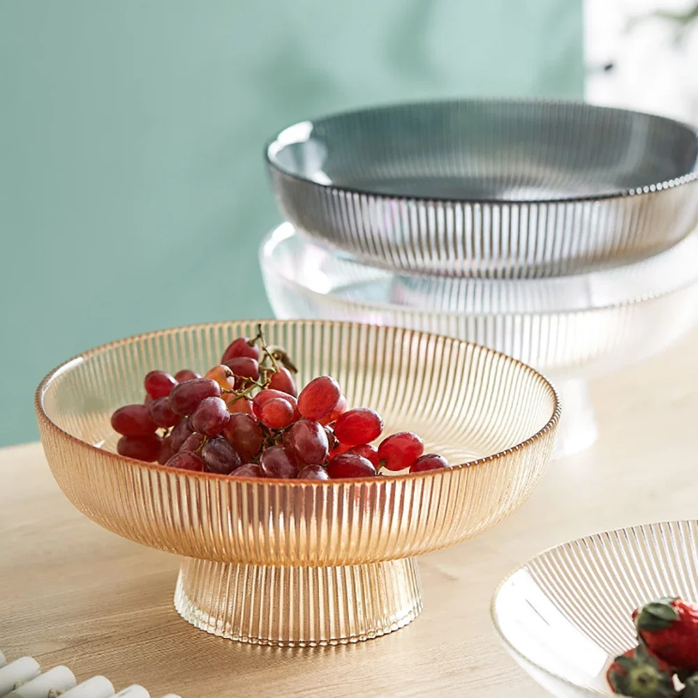 Light Luxury Transparent Striped Glass Plate Round Modern Simple Living Room High Grade Tray Afternoon Tea Fruit Snacks Plates