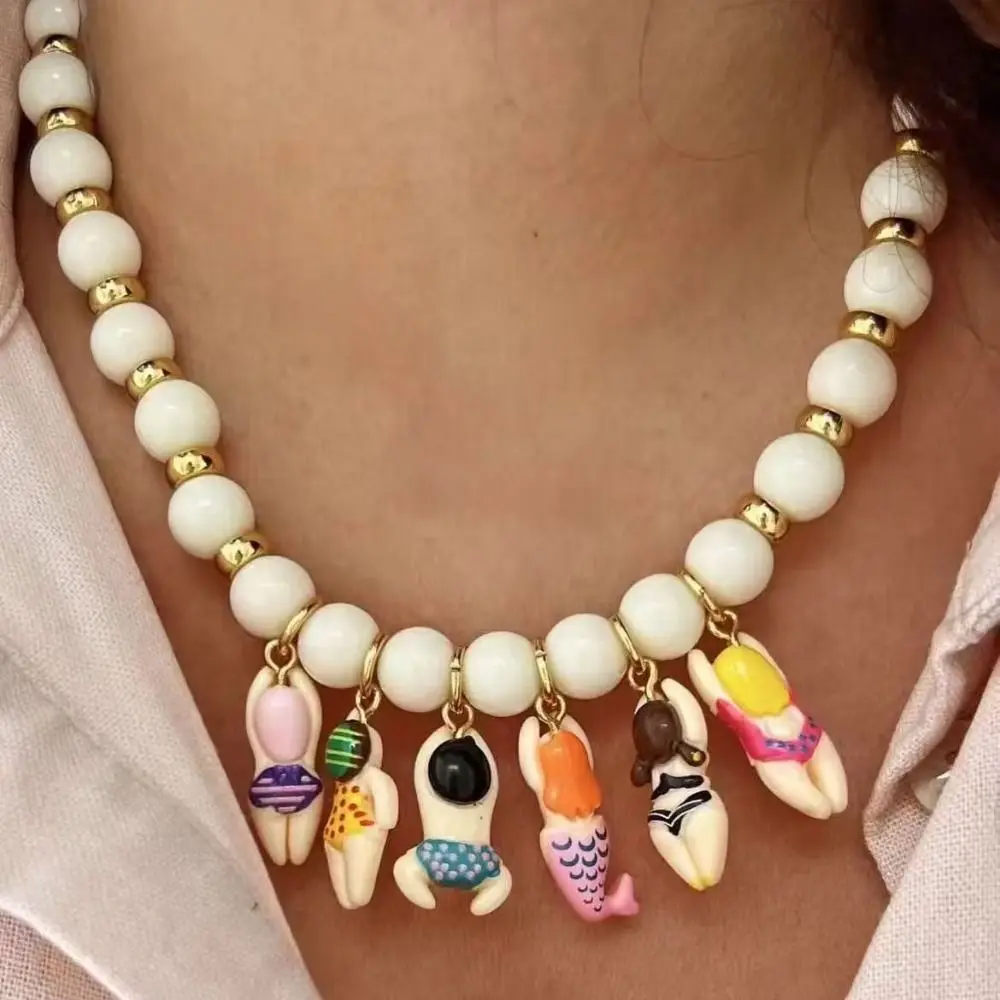 Creative Bikini Doll Necklace Imitation Stone Adjustment Neck Chain Gift Handmade Beads Chain Necklace Accessories Gift