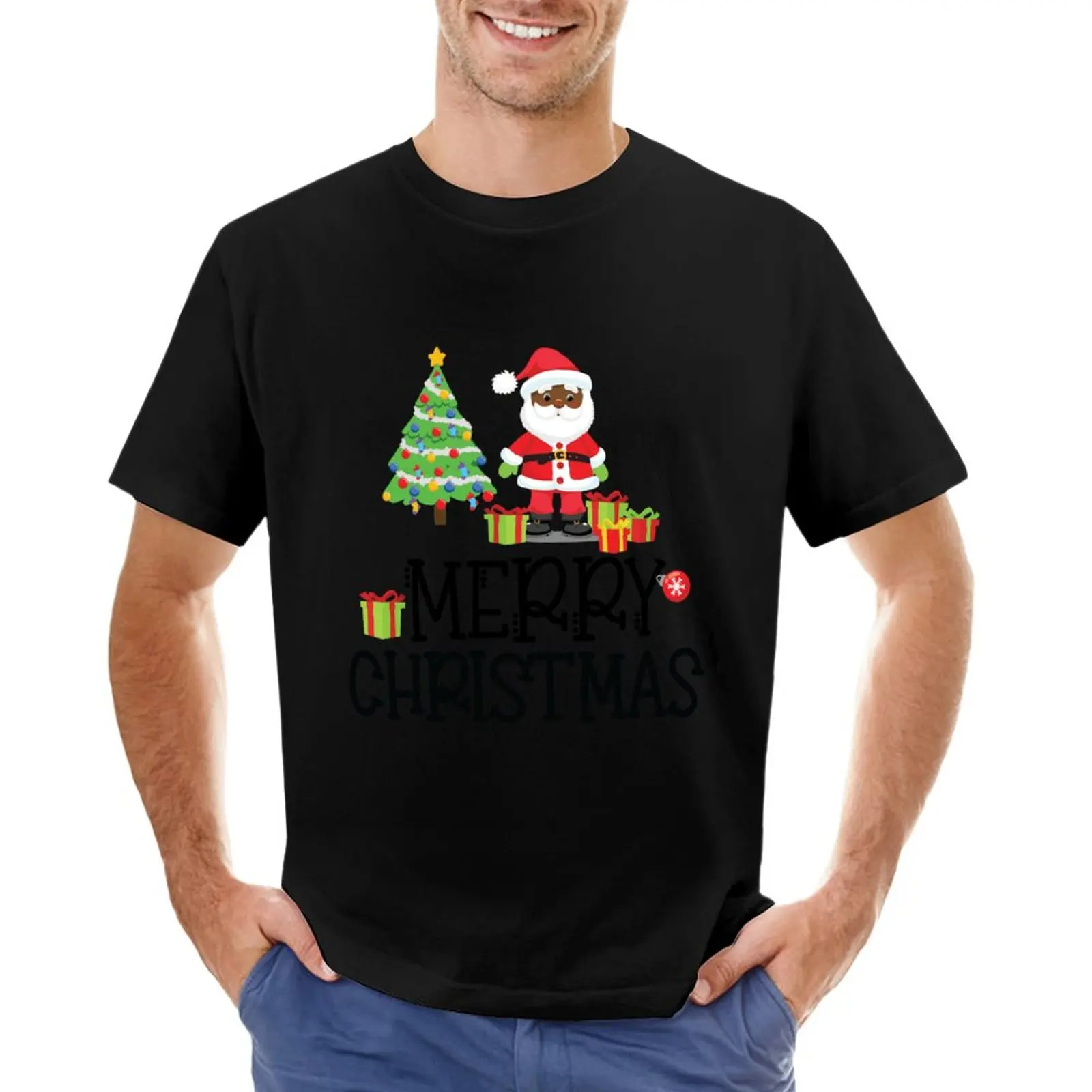 Merry Christmas Black Santa African American Christmas T-Shirt tops graphics t shirt men t shirt