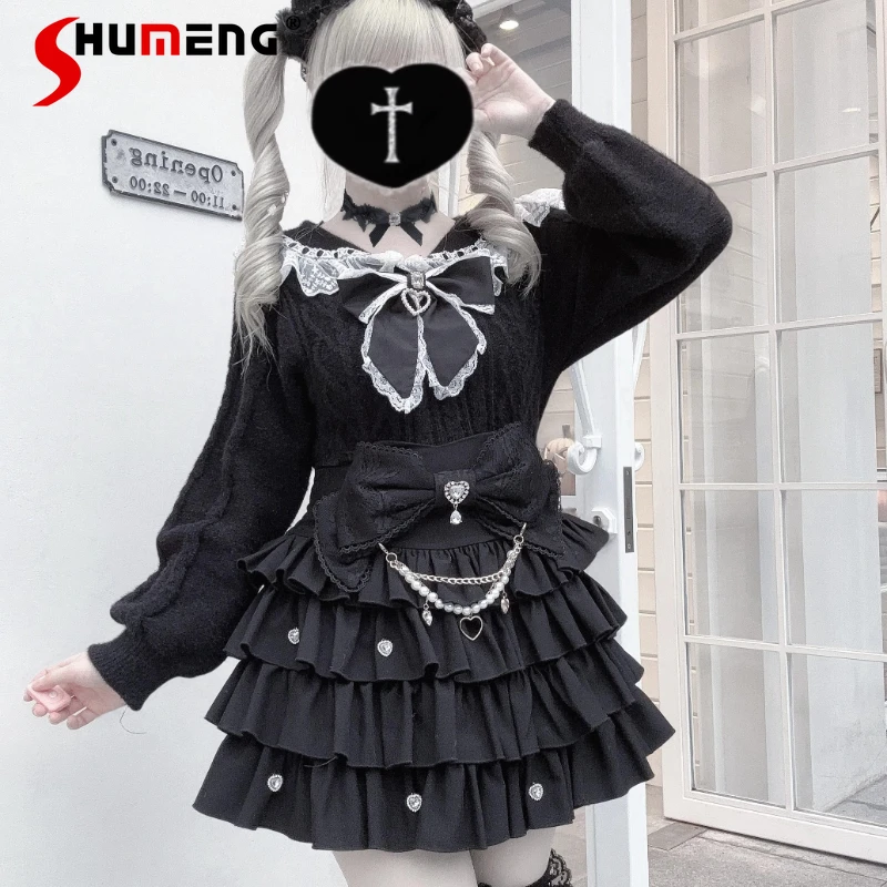 

Sailor Collar Lace Sweater Lace Series Mass Production Winter Knitted Pullover Japanese Lolita Style Sweet Long-sleeves Knitwear