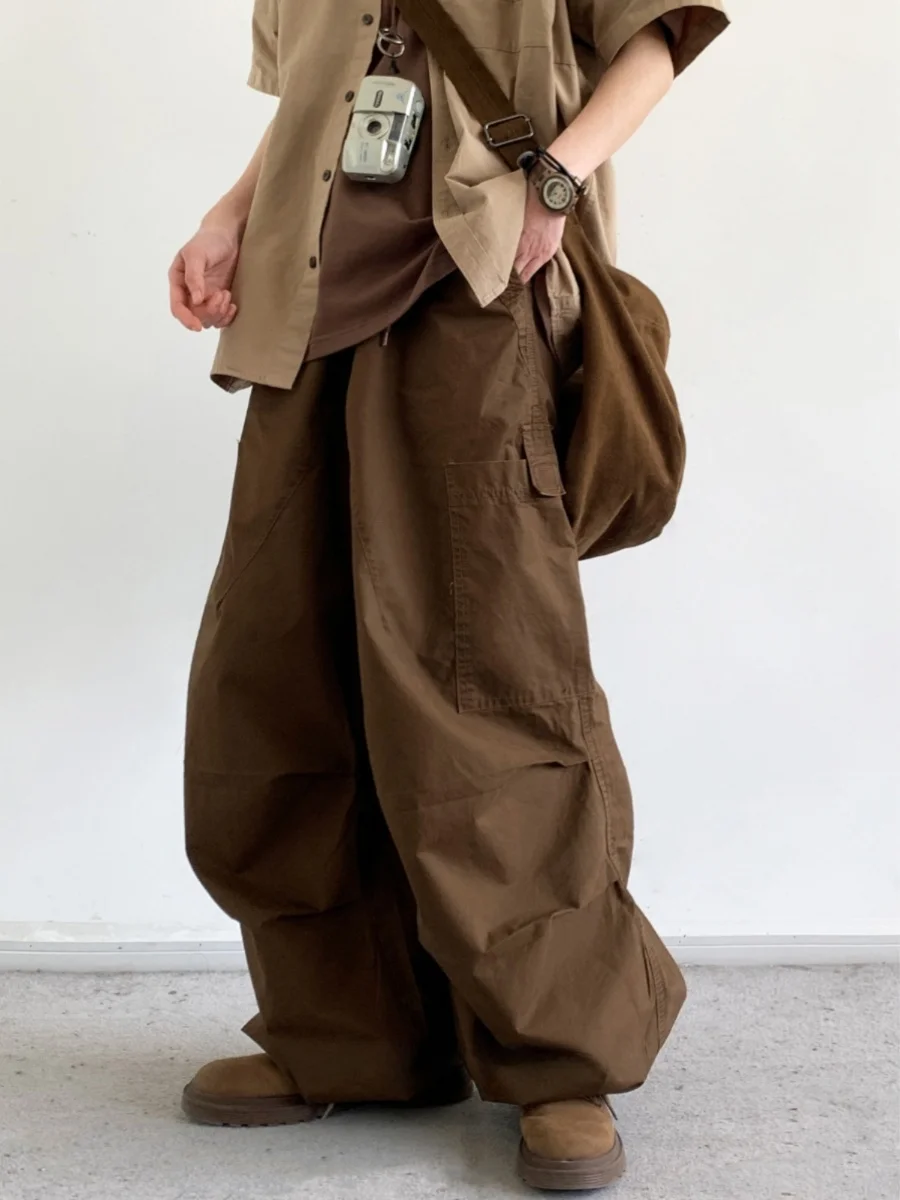 

Японские брюки-карго в стиле ретро, мужские свободные прямые повседневные брюки с большими кетами, летняя хлопковая рабочая одежда