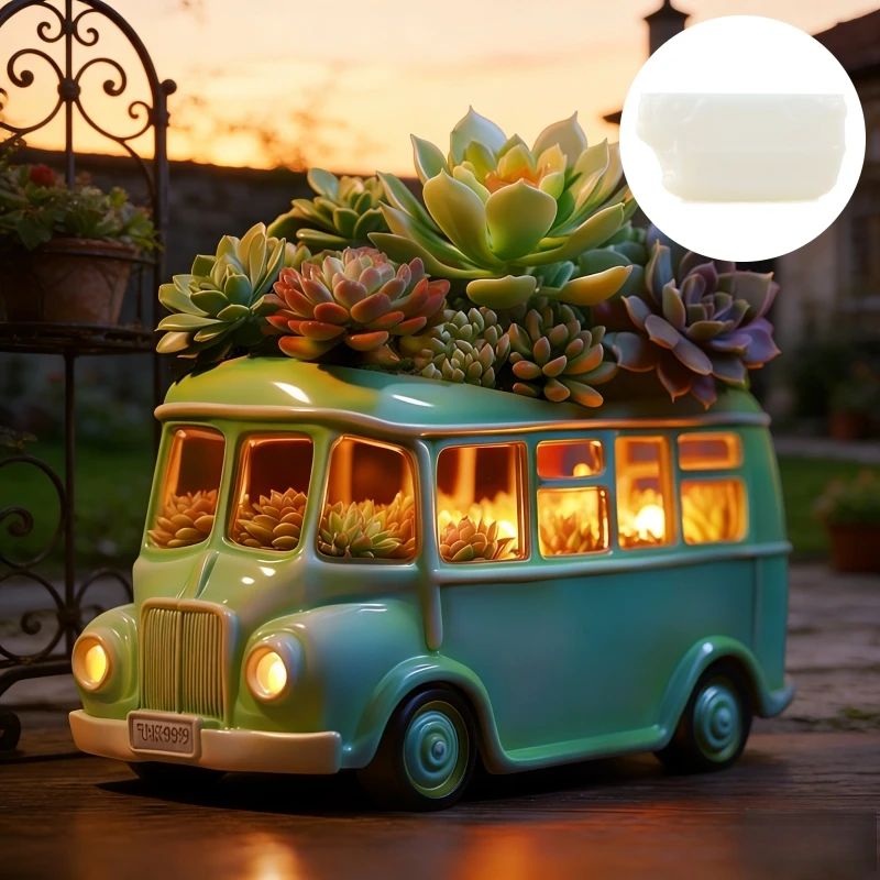 

Форма для цветочного горшка в виде автобуса из силиконовой смолы, форма для бетонного/цементного органайзера для автомобиля, форма для подсвечника в виде автобуса, гипсовые формы