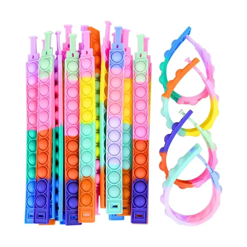 6pcs Colorful Silicone Bracelet Fidget Toys Pops Bubble Simple Dimple Anxiety Sensory Autism Adult Anti Stress Relief Game Gifts