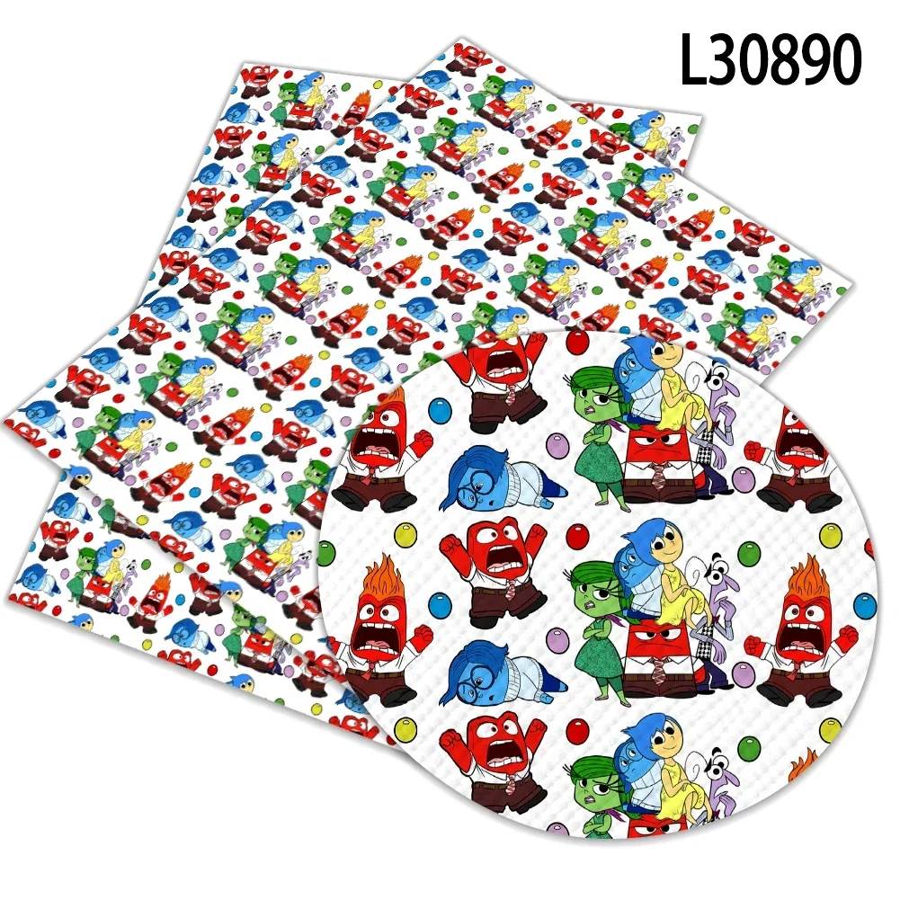 Hot Selling Disney Cute Inside Out 2 Cartoon Printed Faux Leather Sheets Vinyl Sheets DIY Earring Hair Bow Crafts Leather 12*8\
