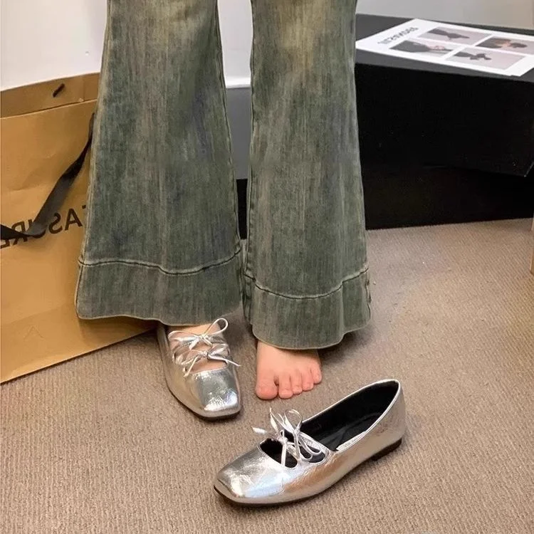 Women's Mary Jane oes Flat Bot Gentle Evening Sle Spring New Arrival Korean Sle  Knot PU Leather Faion Si...