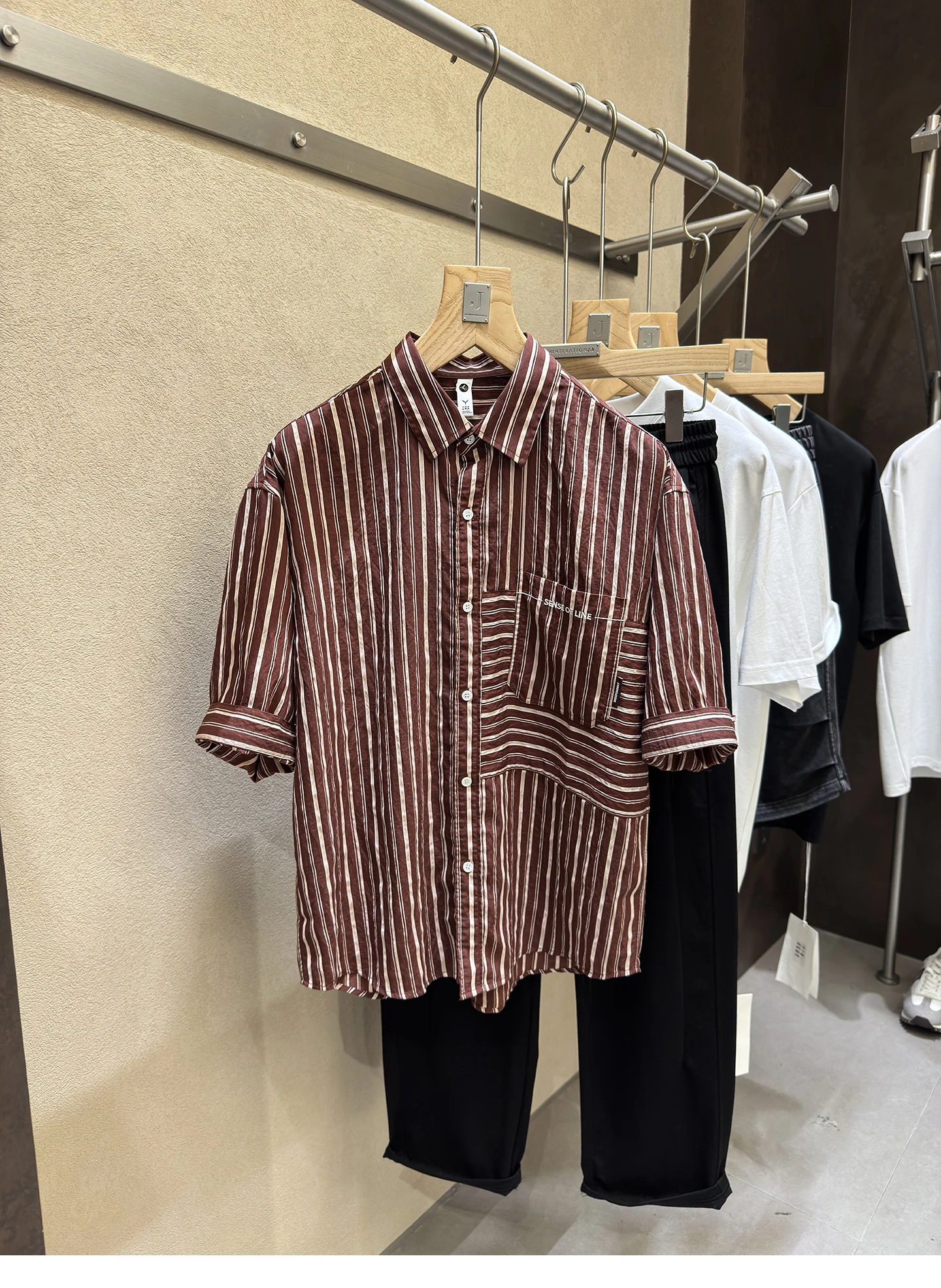 

Summer Men Striped Shirt Single Breasted Lapel Seven Quarter Sleeves High-quality Shirts French Casual Fashion Gentleman Tops