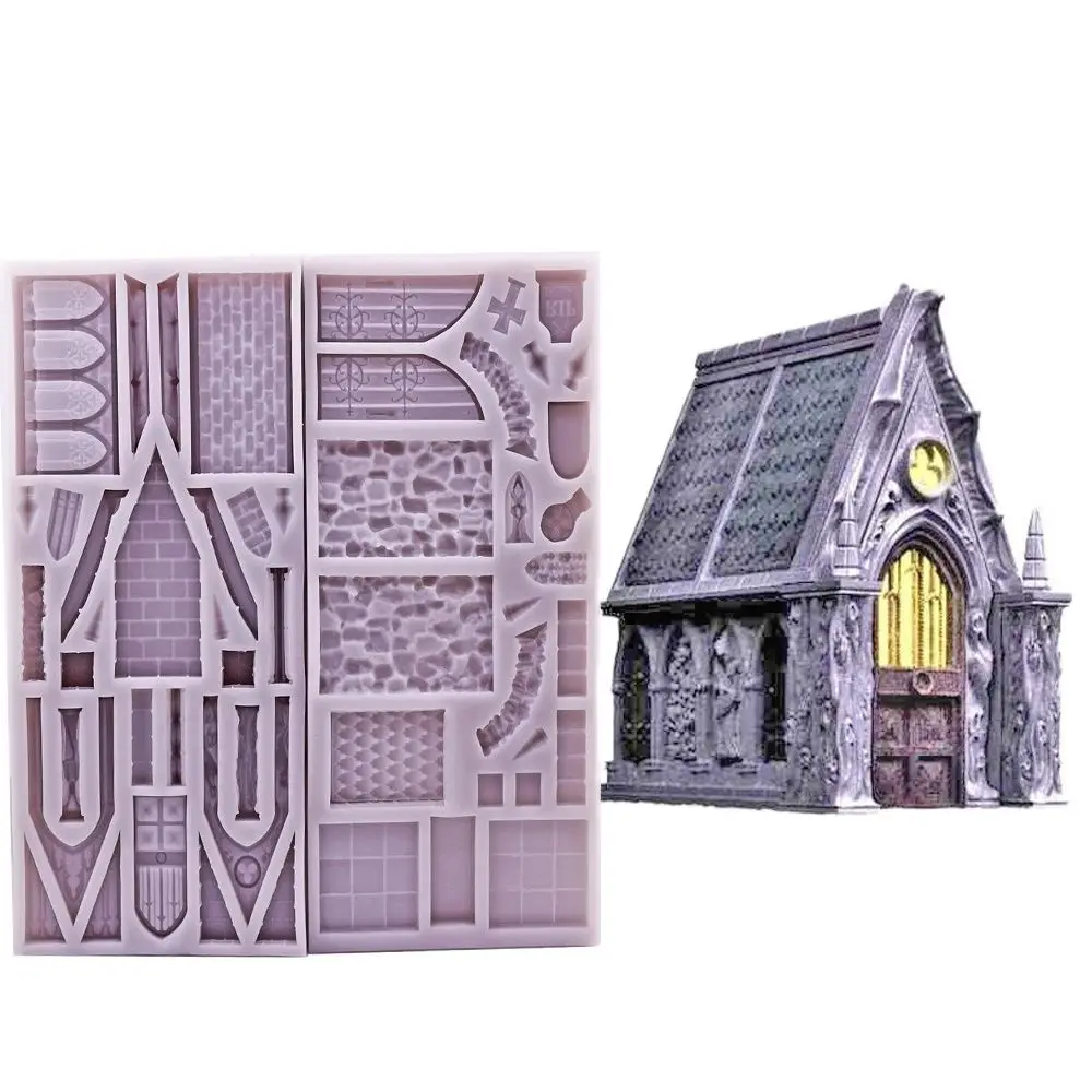 Halloween Cemetery Composite Building Silicone Mould Cake Sugarcraft Chocolate DIY Mold Resin Polymer Multi Functional Scenario