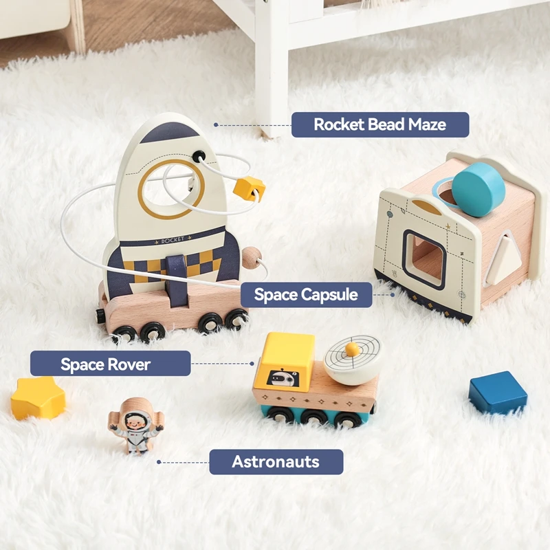 Set di giocattoli spaziali Giocattoli Montessori in legno Giocattoli per l'educazione precoce infantile Sviluppa regalo di abilità di coordinazione occhio-mano per bambini