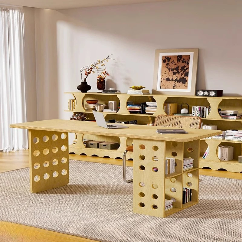 Desk, workbench, birch wood bookshelf integrated living room, home computer desk, office desk