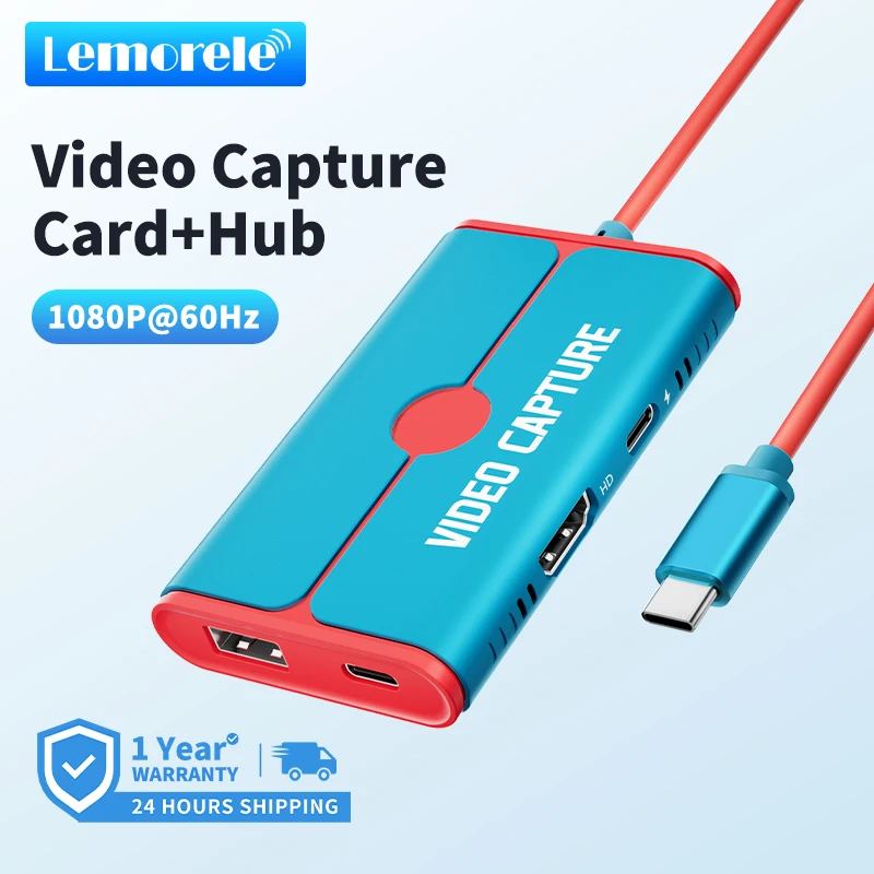 

Lemorele USB 3.0 Video Capture Card With 100W PD USB-C to HDMI/USB Video Grabber for Game Recording Teaching Live Streaming