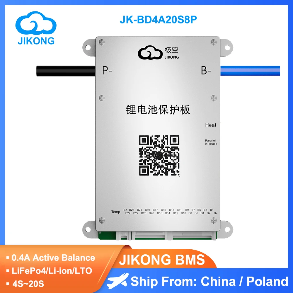 JIKONG Smart BMS BD4A20S8P 8S-20S 12V 24V 80A Charge 0.4A Active with BT APP RS485 Balance for LiFePo4 Li-ion LTO Battery JK BMS